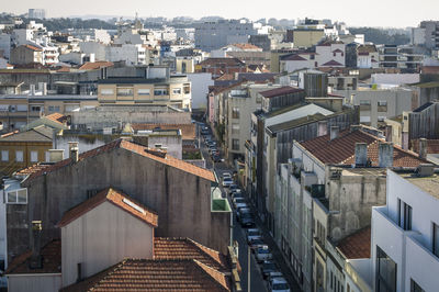 High angle view of buildings in city