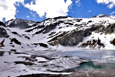 Scenic view of snowcapped mountains against sky