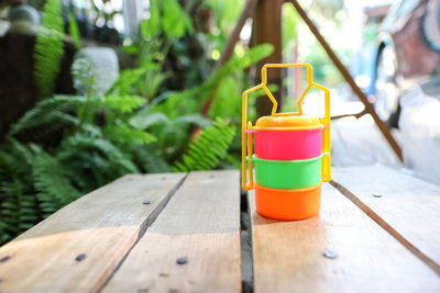 Close-up of orange juice on table