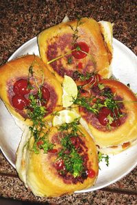 High angle view of food in plate