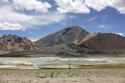 There is a frozen lake at the foot of the mountain