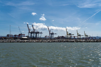 Commercial seaport view from the sea livorno tuscany italy