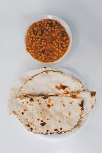 High angle view of bread in plate