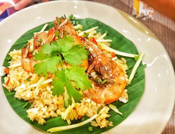High angle view of meal served in plate