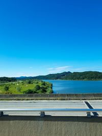 Scenic view of swimming pool against clear blue sky