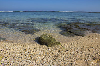 Scenic view of beach against clear sky
