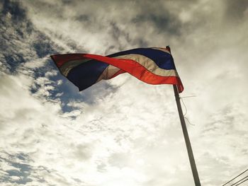 Low angle view of flag against sky