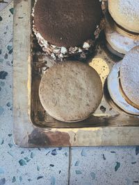 High angle view of bread on cutting board