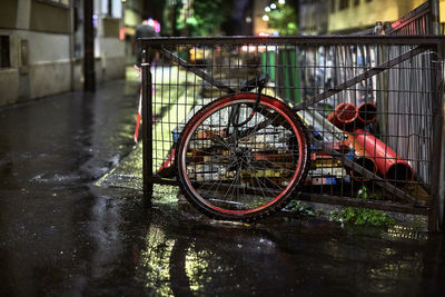 Bicycle on wet road during rainy season