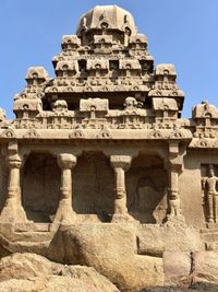 Ancient rock cut temples built with monolithic granite rocks in mahabalipuram, tamilnadu 