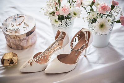 High angle view of shoes on table