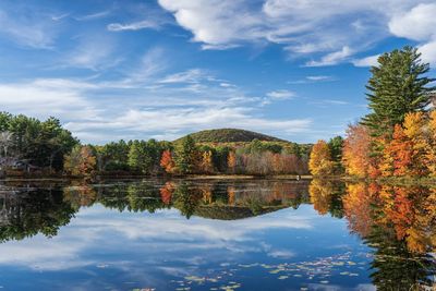 Scenic view of lake against sky during autumn