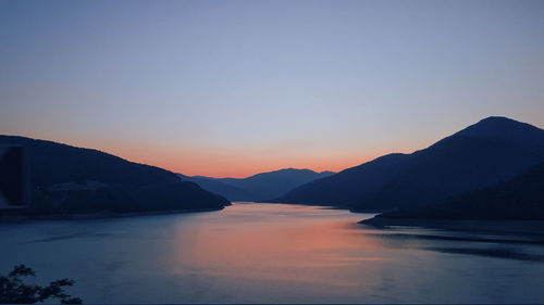 Scenic view of lake against sky during sunset