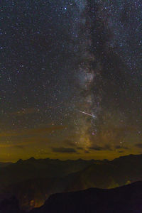 Scenic view of silhouette mountain against sky at night