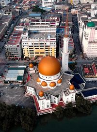 High angle view of buildings in city