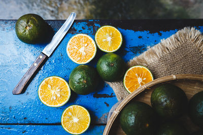 High angle view of lemons