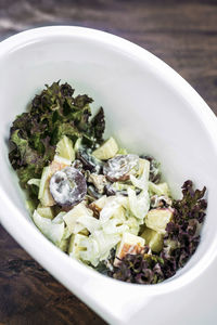 High angle view of breakfast served on table