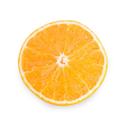 Close-up of orange slice against white background