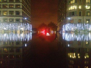 Reflection of illuminated buildings in water