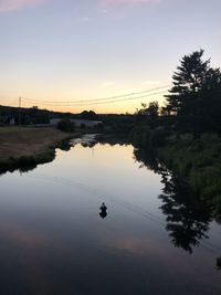 Scenic view of lake against sky at sunset