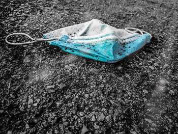 High angle view of wet blue over white background