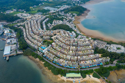 High angle view of buildings in city