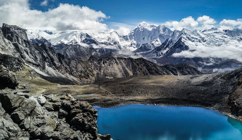 Scenic view of snowcapped mountains against sky