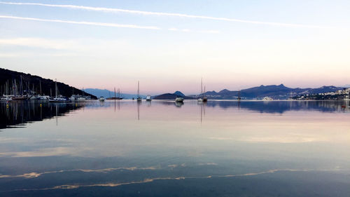 View of marina at sunset