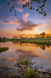 Scenic view of lake against sky during sunset