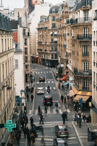 High angle view of city street of paris 