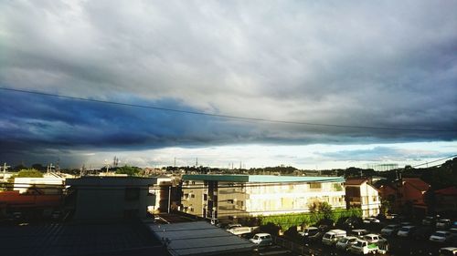 Buildings against cloudy sky