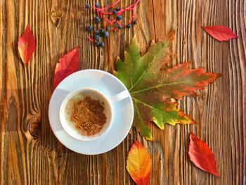High angle view of coffee cup on table
