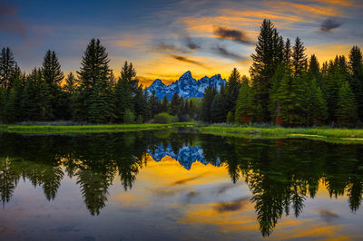 Scenic view of lake against sky during sunset