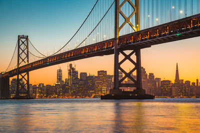 View of suspension bridge in city