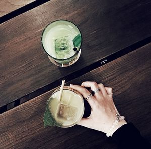 High angle view of drink on table