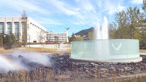 Close-up of fountain against sky