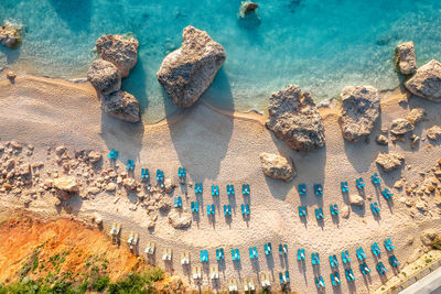 High angle view of beach and sea in greece