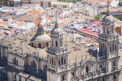 High angle view of buildings in city