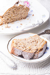 Close-up of cake in plate on table