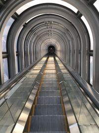 High angle view of man on escalator