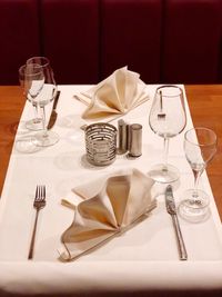 High angle view of empty glasses on table