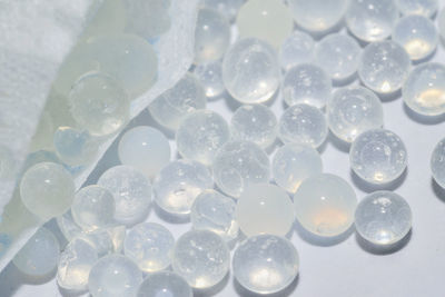 Close-up of silica gel on white background