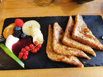 High angle view of breakfast on table