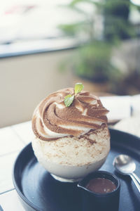 Close-up of dessert on table