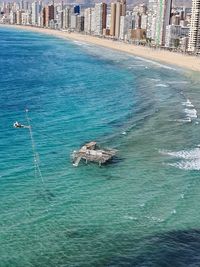 High angle view of boats in sea