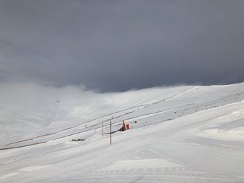 Scenic view of snow covered mountain against sky