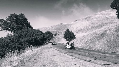 Panoramic view of road amidst trees against sky