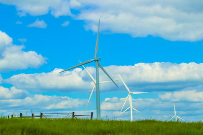 Windmill on field against sky