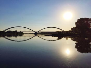 Bridge over river at sunset