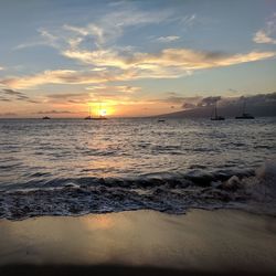 Scenic view of sea against sky during sunset